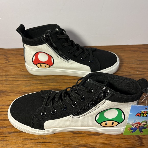 Ground Up Super Mario High Top Sneakers Kids 3 Casual Shoes White Black Luigi - Picture 6 of 9